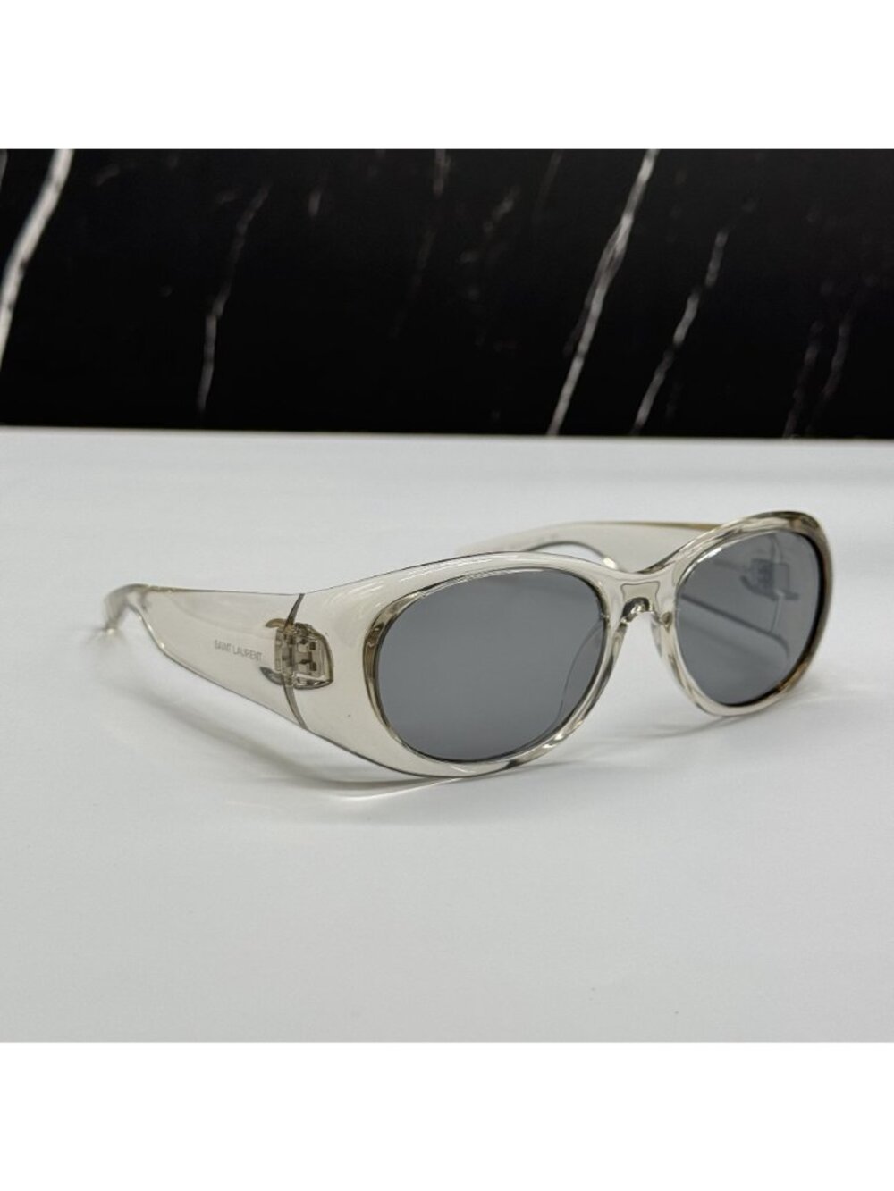 Saint Laurent SL736 004 Clear Silver Sunglasses